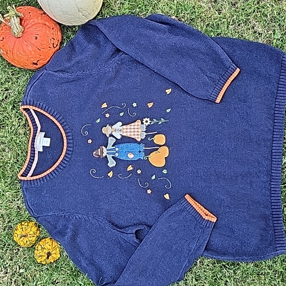 CJ Banks Navy Fall Thanksgiving Scarecrow Pumpkin Sweater Size 2X